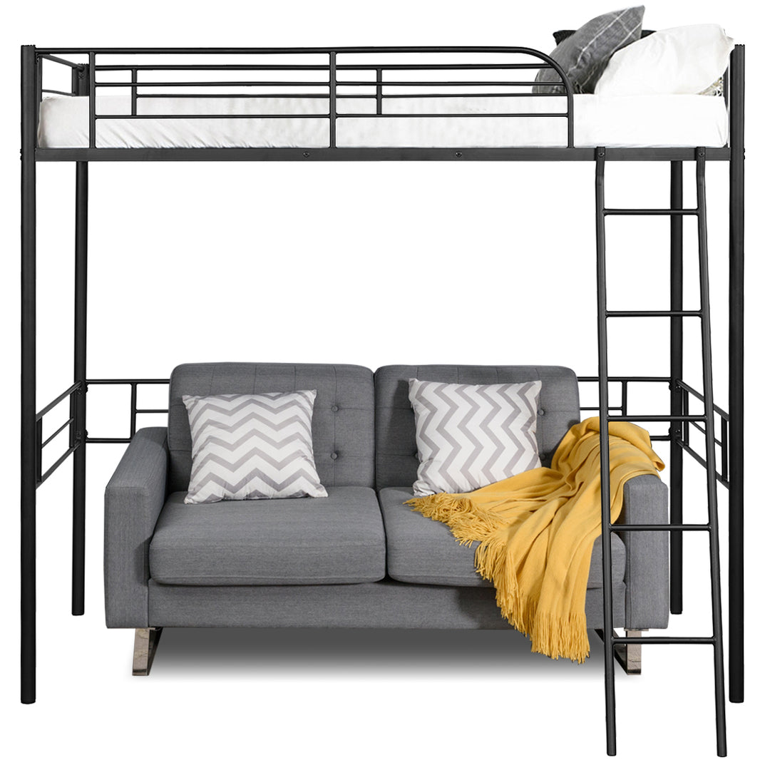 Metal Loft Twin Bed Frame Single Twin Size High Loft Bed W/ Ladder and Guard Rail Image 3