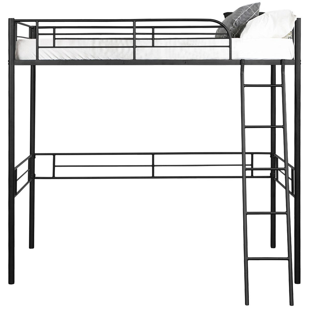 Metal Loft Twin Bed Frame Single Twin Size High Loft Bed W/ Ladder and Guard Rail Image 4