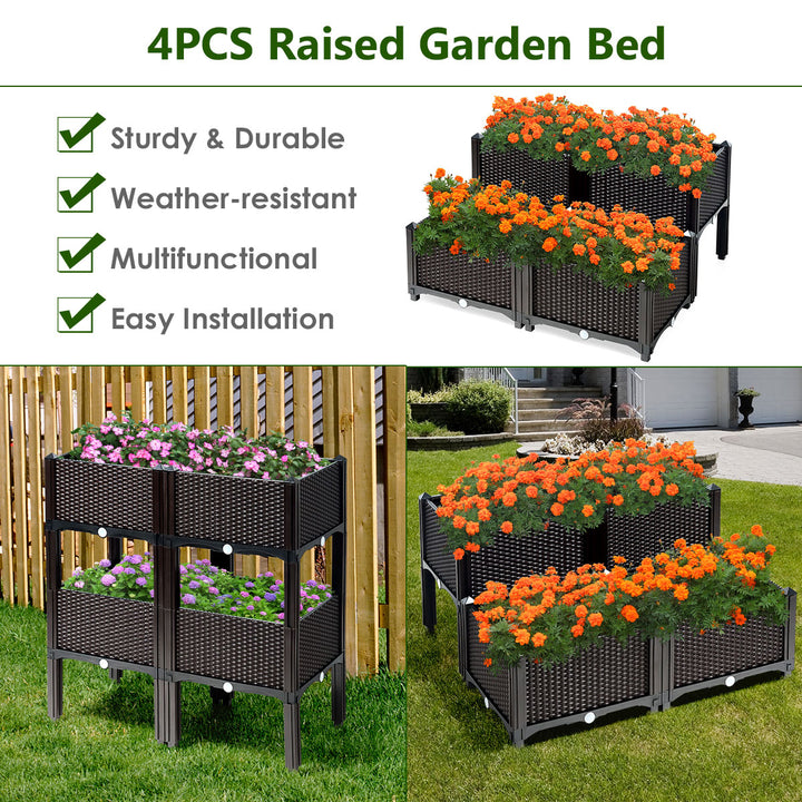 Set of 4 Raised Garden Bed Elevated Flower Vegetable Herb Grow Planter Box Brown Image 7