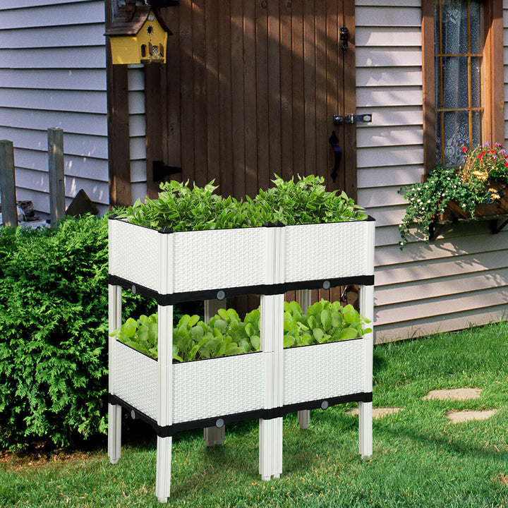 Set of 4 Raised Garden Bed Elevated Flower Vegetable Herb Grow Planter Box White Image 8