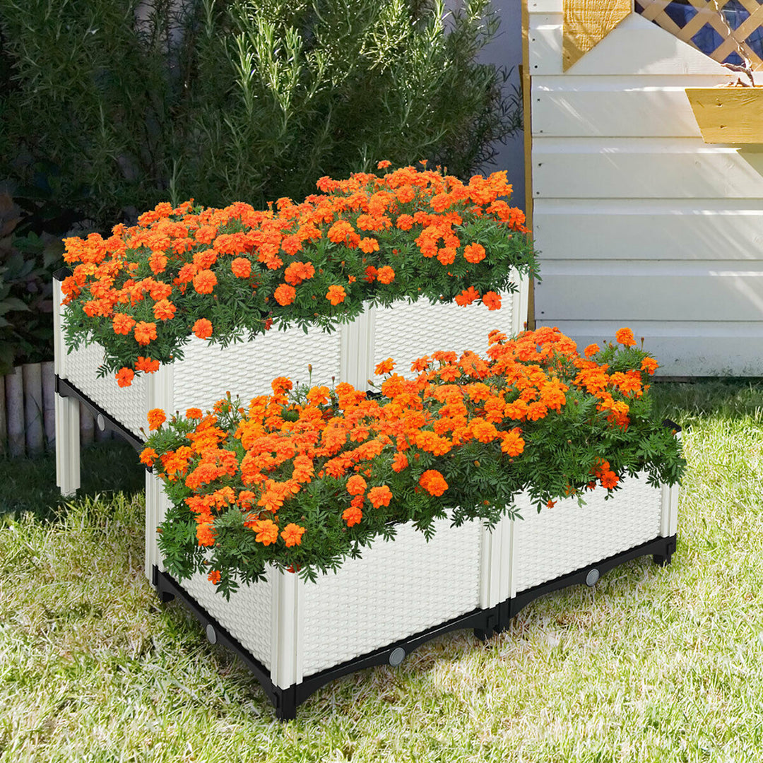 Set of 4 Raised Garden Bed Elevated Flower Vegetable Herb Grow Planter Box White Image 9