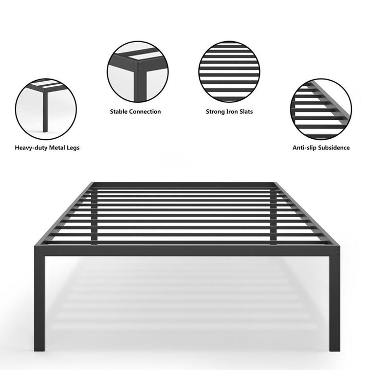 14 Inch Heavy Duty Metal Platform Bed Frame Steel Slat Mattress Foundation Black Image 8