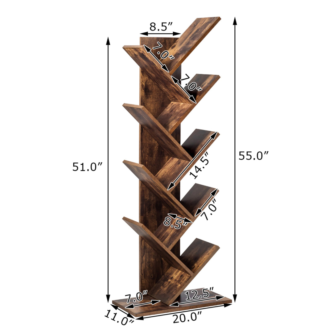 Tree Bookshelf 8-Tier Bookcase Free Standing Book Rack Display Stand Image 2