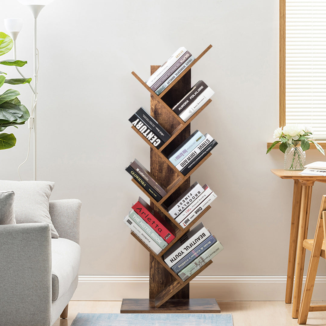 Tree Bookshelf 8-Tier Bookcase Free Standing Book Rack Display Stand Image 3