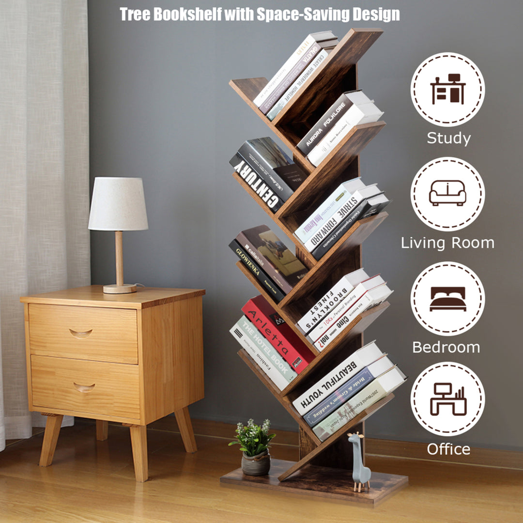 Tree Bookshelf 8-Tier Bookcase Free Standing Book Rack Display Stand Image 6