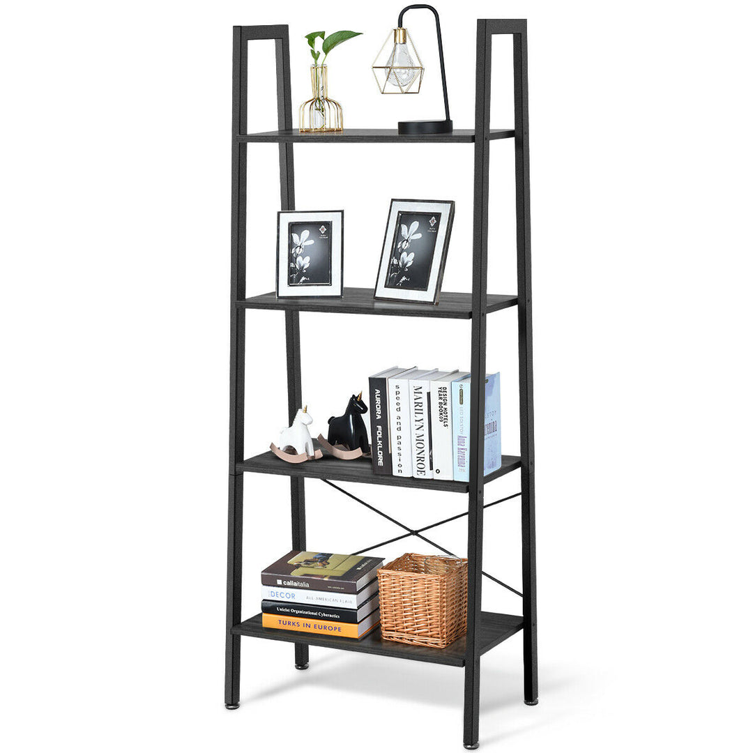 4-Tier Ladder Shelf Ladder Bookcase Bookshelf Display Rack Plant Stand Image 1