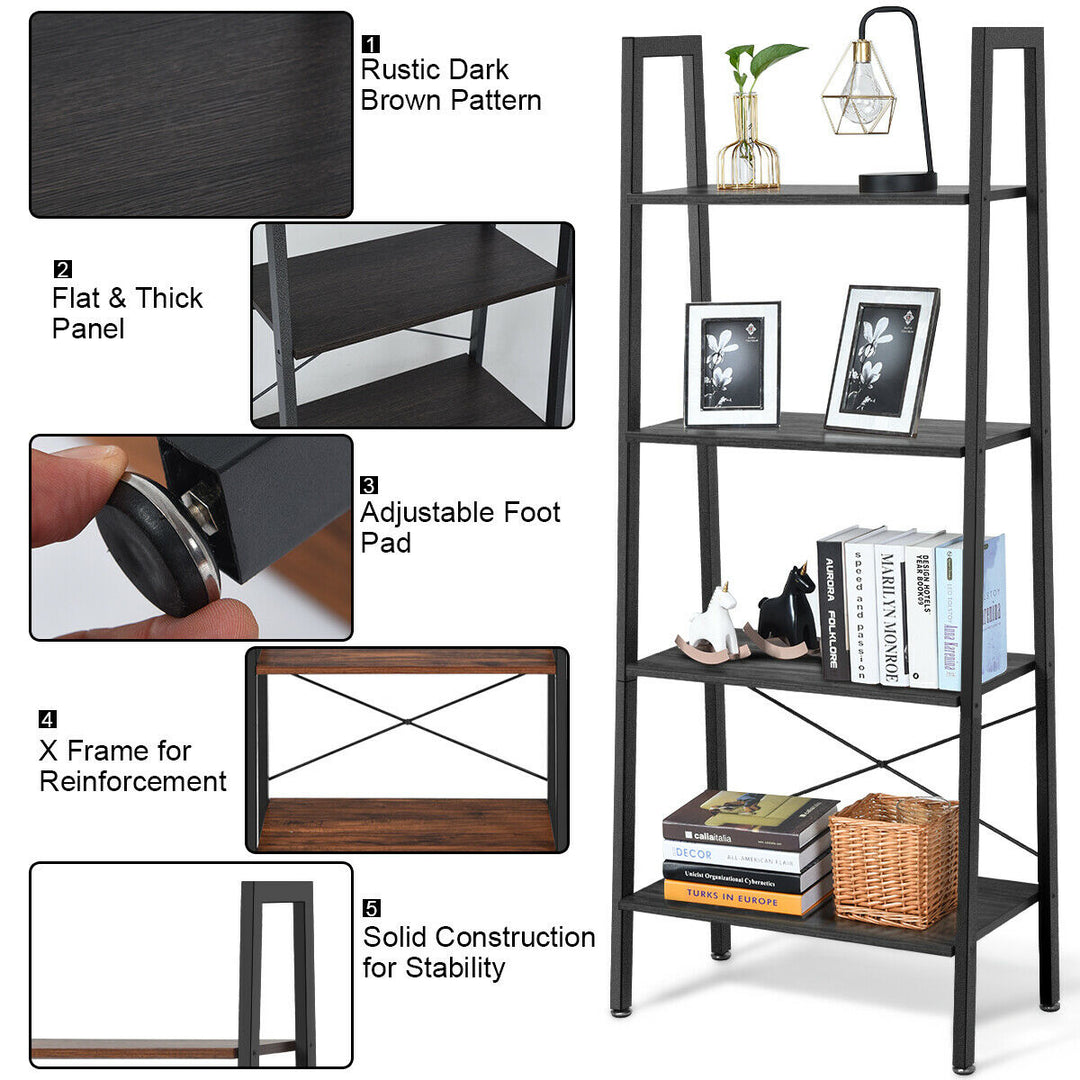 4-Tier Ladder Shelf Ladder Bookcase Bookshelf Display Rack Plant Stand Image 5