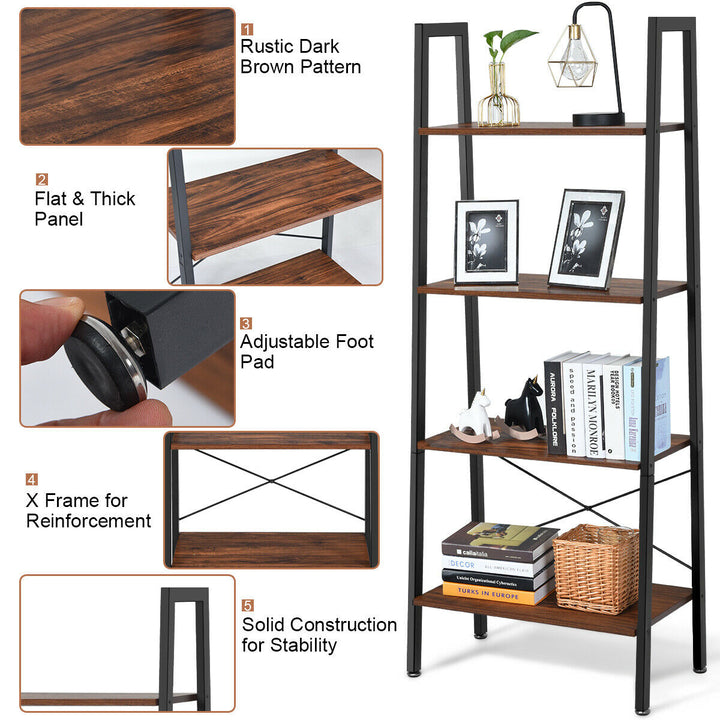 4-Tier Ladder Shelf Ladder Bookcase Bookshelf Display Rack Plant Stand Wood Image 5