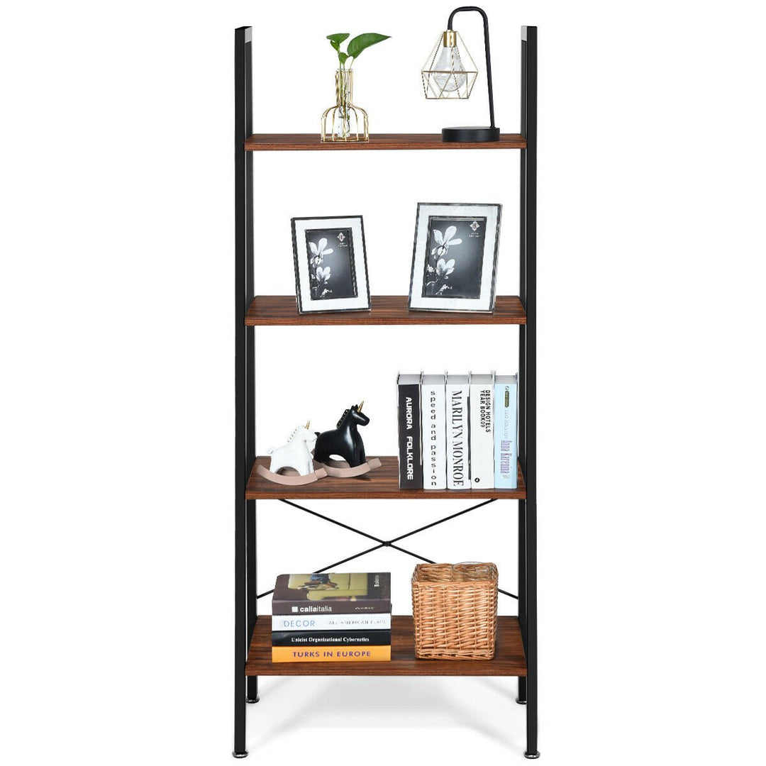 4-Tier Ladder Shelf Ladder Bookcase Bookshelf Display Rack Plant Stand Wood Image 8