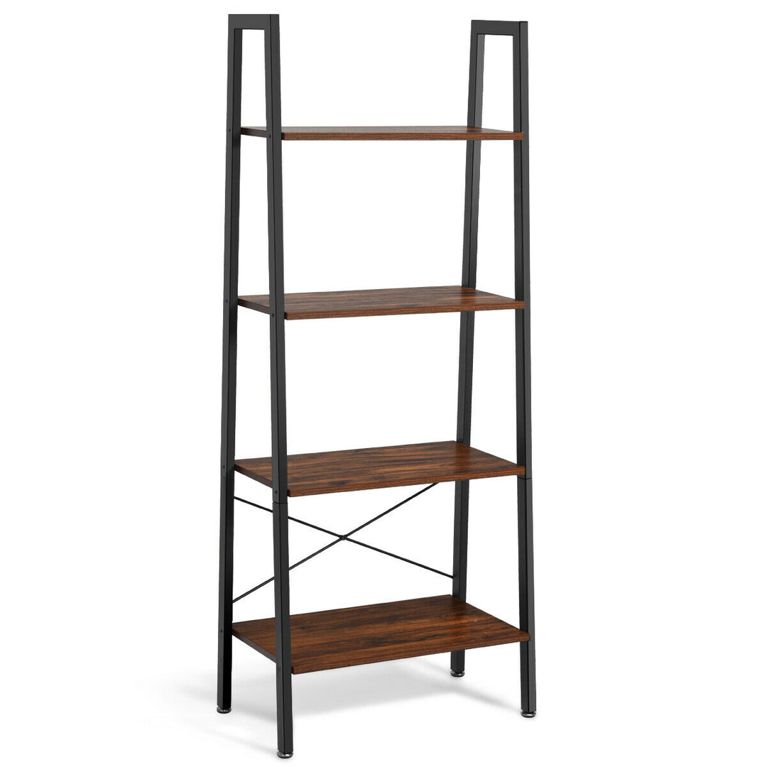 4-Tier Ladder Shelf Ladder Bookcase Bookshelf Display Rack Plant Stand Wood Image 6