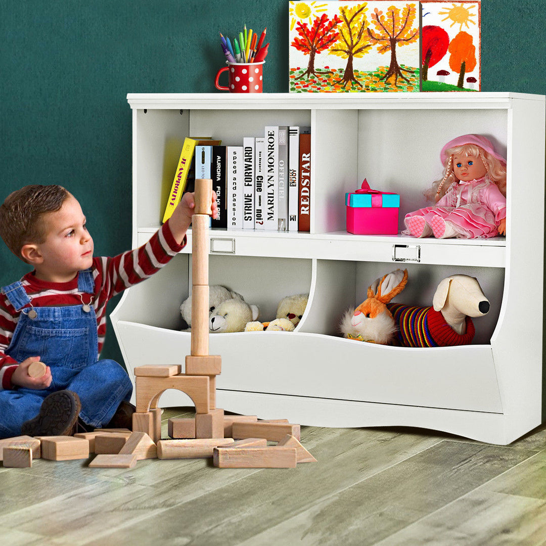 Children Storage Unit Kids Bookshelf Bookcase Baby Toy Organizer Shelf White Image 4