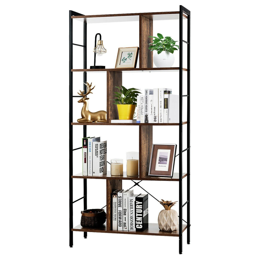 4-Tier Bookcase Industrial Bookshelf Floor Standing Storage Rack Image 2