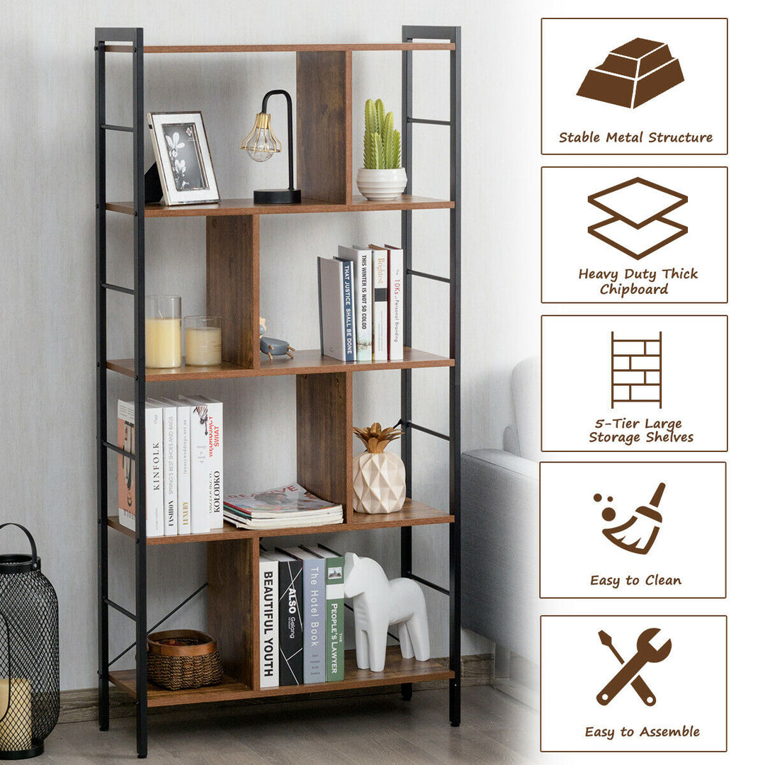 4-Tier Bookcase Industrial Bookshelf Floor Standing Storage Rack Image 4