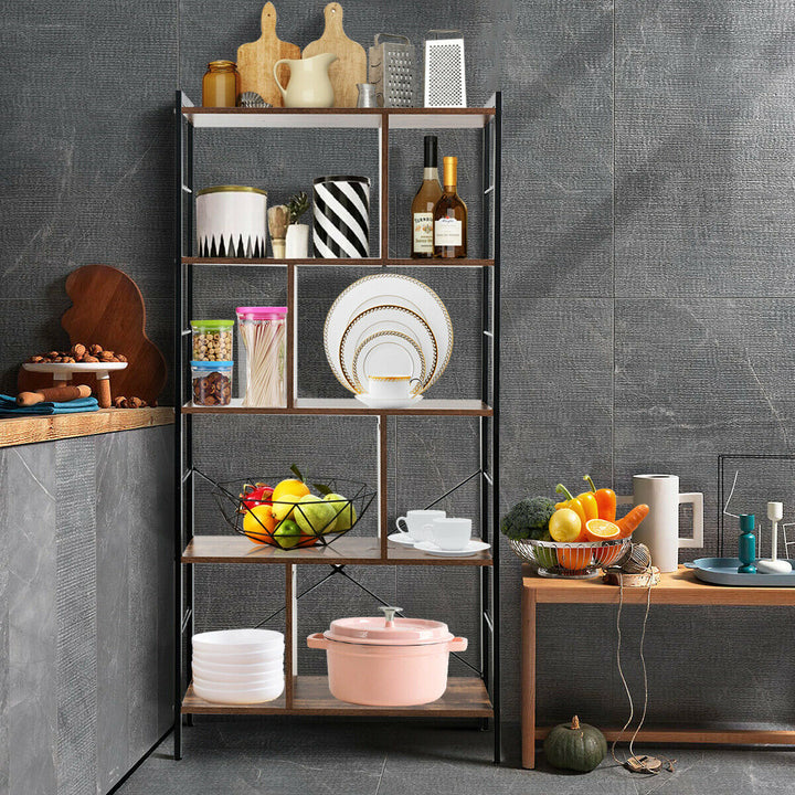 4-Tier Bookcase Industrial Bookshelf Floor Standing Storage Rack Image 5