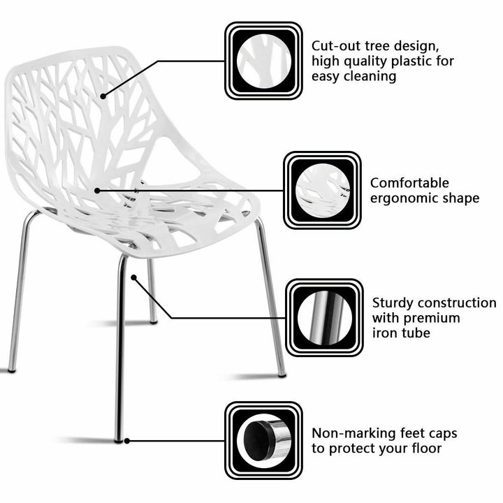 Set Of 6 Birch Sapling Plastic Dining Side Chairs Stackable Accent Armless White Image 7