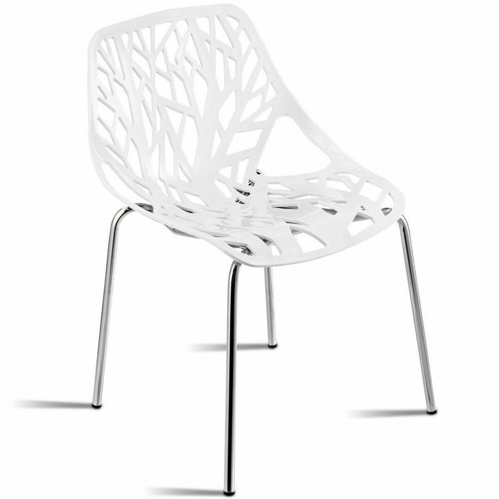 Set Of 6 Birch Sapling Plastic Dining Side Chairs Stackable Accent Armless White Image 8