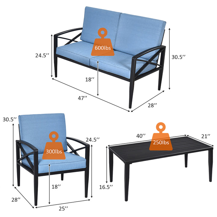 Costway 8PCS Patio Furniture Set Aluminum Frame Cushioned Sofa Chair Coffee Table Blue Image 3