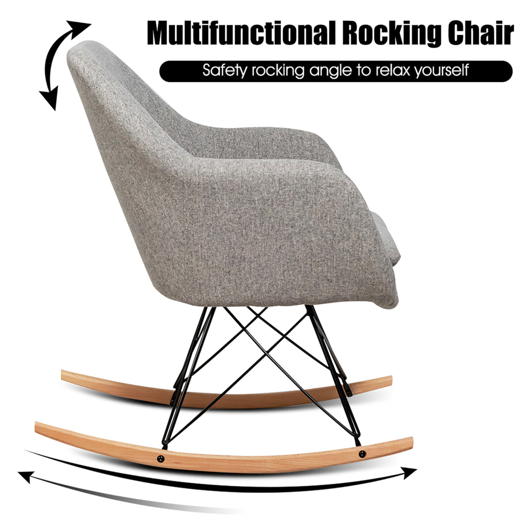 Rocking Chair Fabric Rocker Upholstered Single Sofa Chair Accent Armchair Grey Image 6