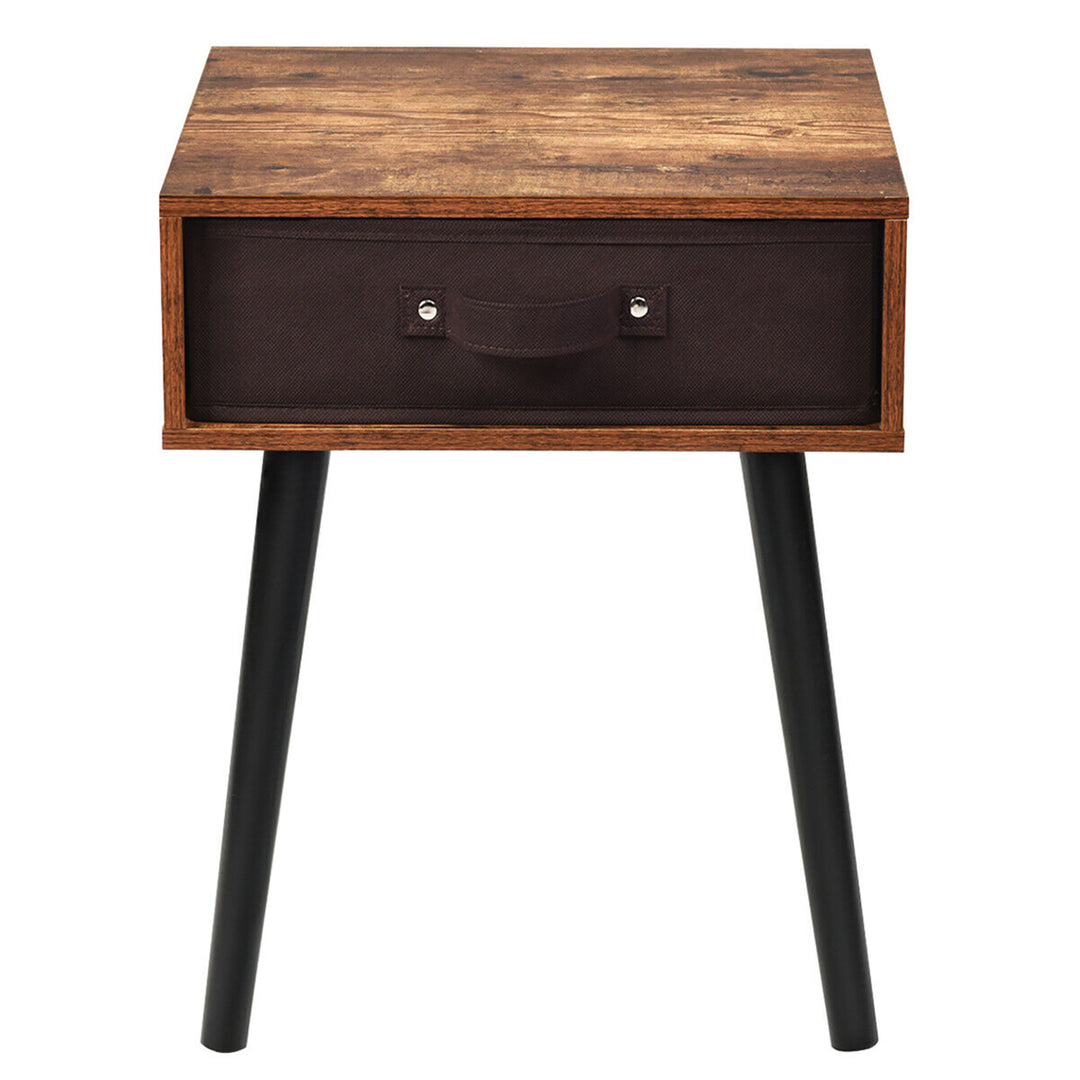 Mid-Century Accent Bedside Table W/ Fabric Drawer Rustic Brown Image 10