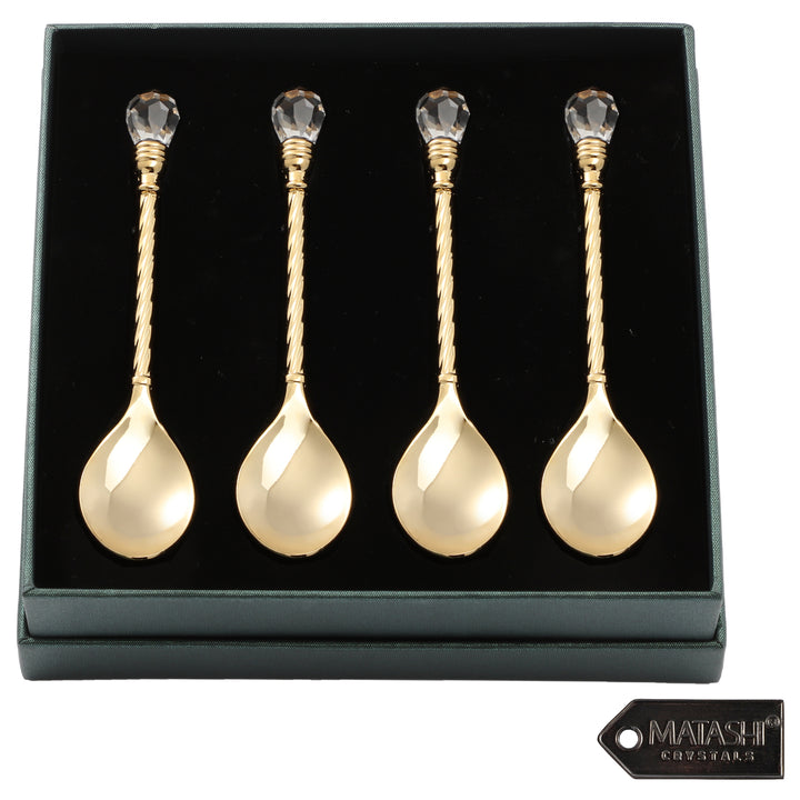 24K Gold Plated Crystal Topped Dessert Spoons by Matashi (Set of 4) Image 3