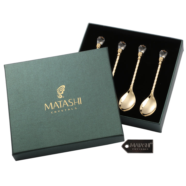 24K Gold Plated Crystal Topped Dessert Spoons by Matashi (Set of 4) Image 4