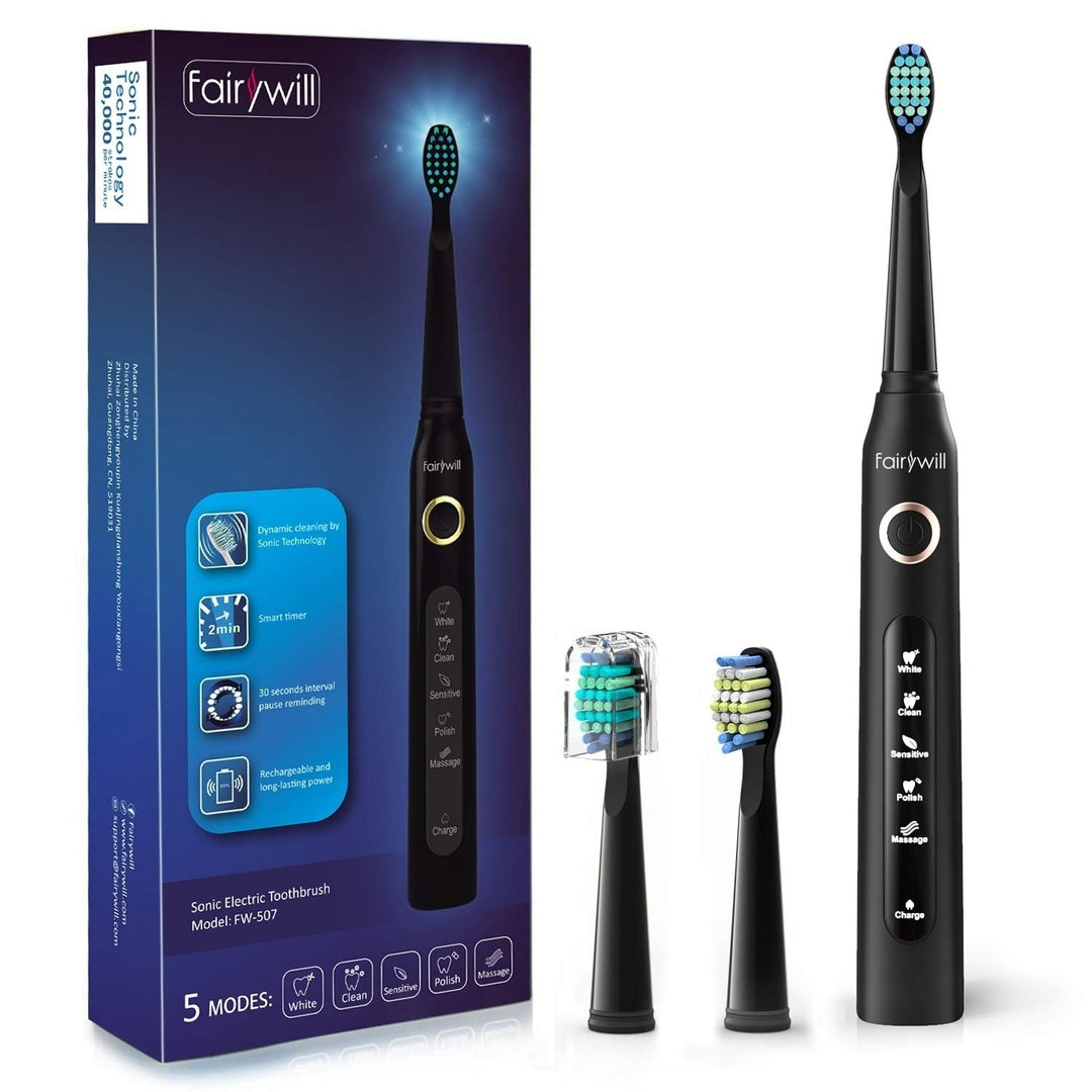 Fairywill Electric Toothbrush Powerful Sonic Cleaning - ADA Accepted Rechargeable Toothbrush with Timer, 5 Modes, 3 Image 1