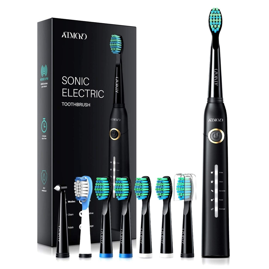 ATMOKO Electric Toothbrushes for Adults with 8 Duponts Brush Heads 40,000 VPM Motor, Rechargeble Power Whitening Sonic Image 1