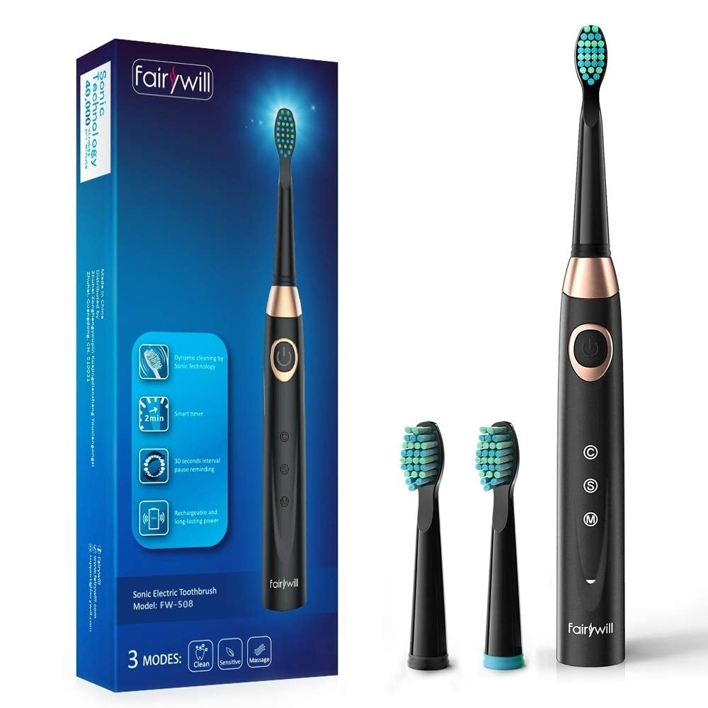 Fairywill Sonic Electric Toothbrush Rechargeable for Adults and Kids, ADA Accepted, 3 Brush Heads Included, 4 Hours Image 1