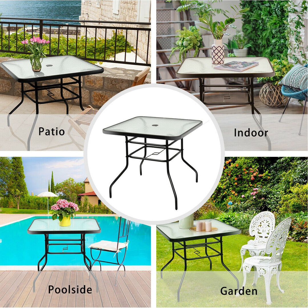 32 Patio Square Table Tempered Glass Steel Frame Outdoor Pool Yard Garden Image 7