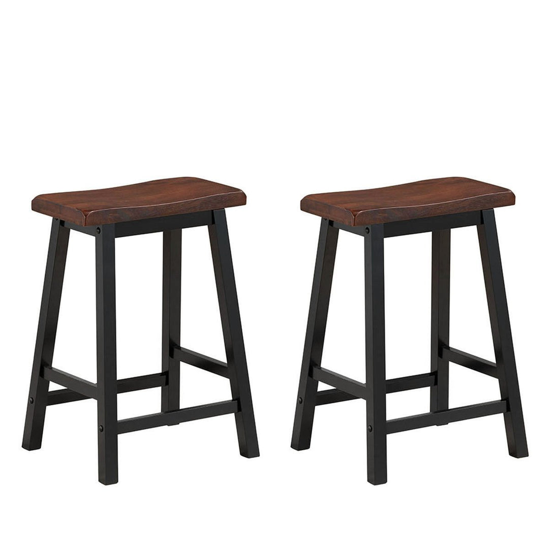 Set of 2 Bar Stools 24H Saddle Seat Pub Chair Home Kitchen Dining Room Brown Image 1