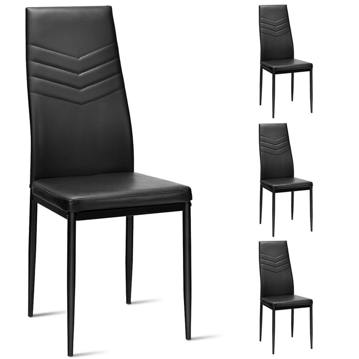 Set of 4 PVC Dining Side Chairs with Metal Frame High Back Home Kitchen Black Image 1