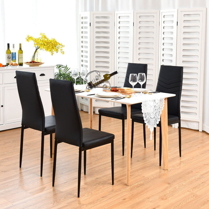 Set of 4 PVC Dining Side Chairs with Metal Frame High Back Home Kitchen Black Image 3