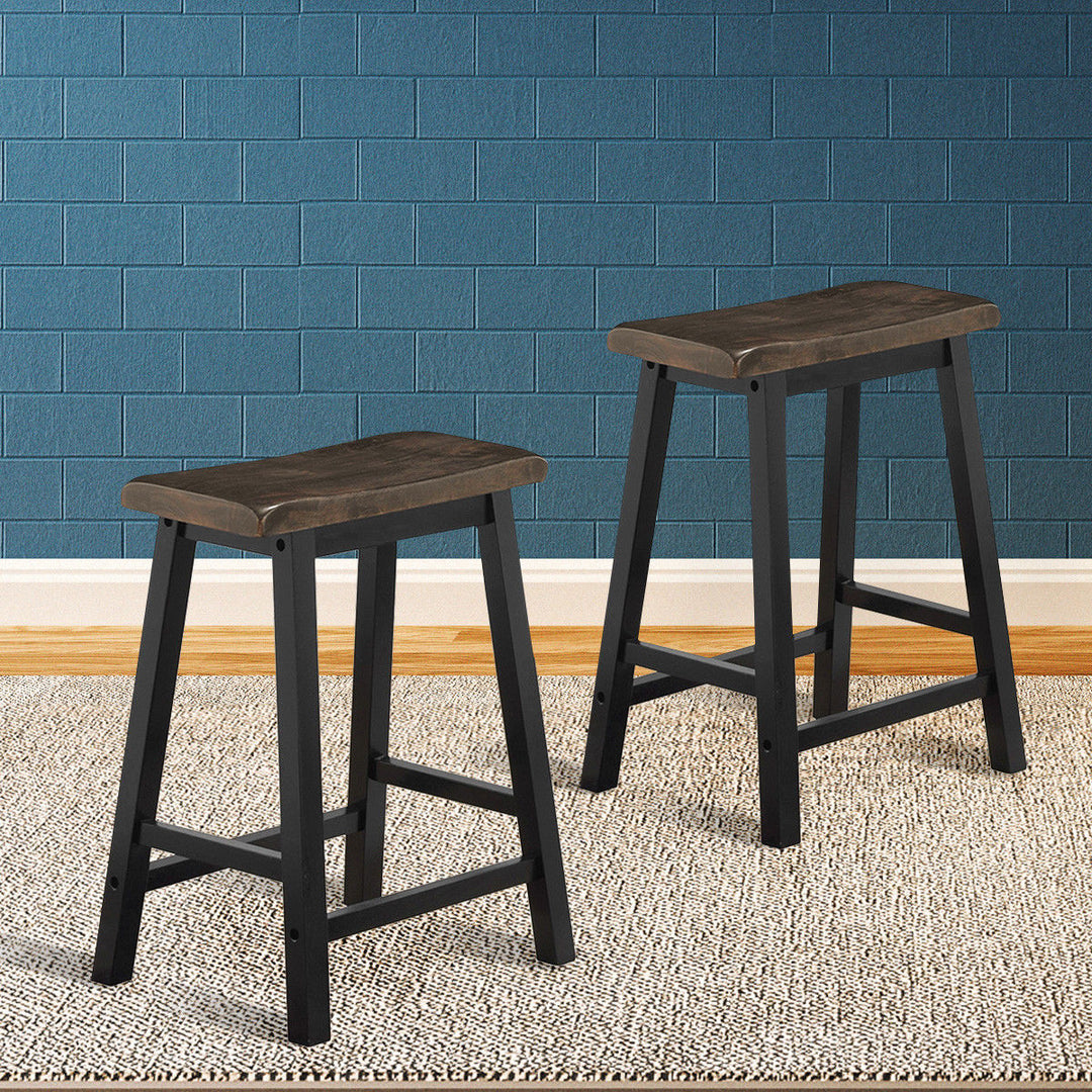 Set of 2 Bar Stools 24H Saddle Seat Pub Chair Home Kitchen Dining Room Gray Image 3