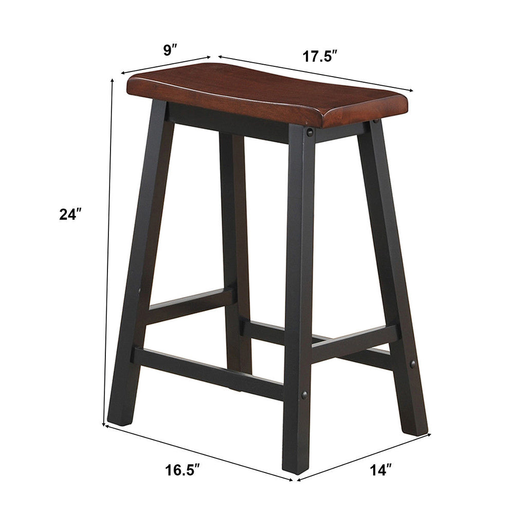 Set of 2 Bar Stools 24H Saddle Seat Pub Chair Home Kitchen Dining Room Brown Image 2