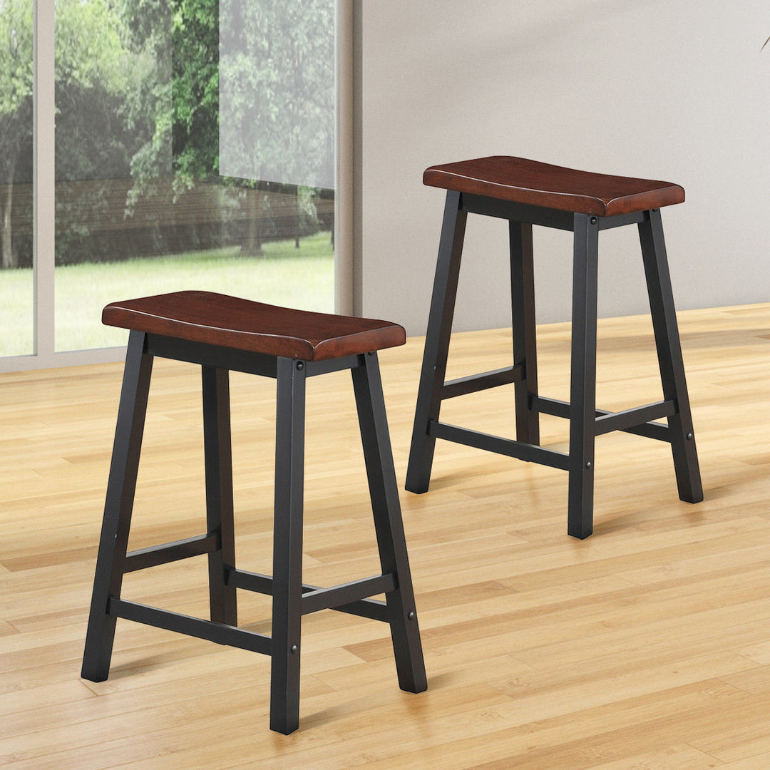 Set of 2 Bar Stools 24H Saddle Seat Pub Chair Home Kitchen Dining Room Brown Image 3