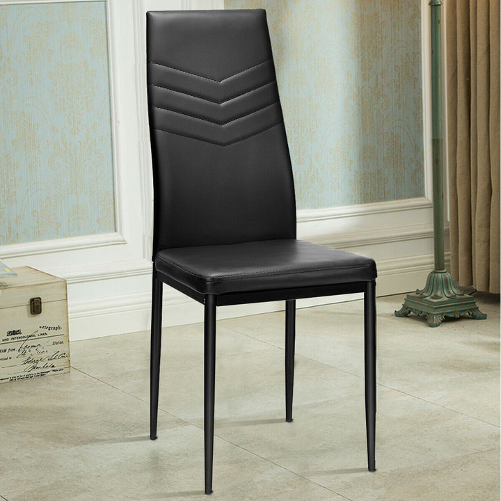 Set of 4 PVC Dining Side Chairs with Metal Frame High Back Home Kitchen Black Image 5