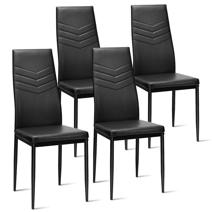 Set of 4 PVC Dining Side Chairs with Metal Frame High Back Home Kitchen Black Image 8