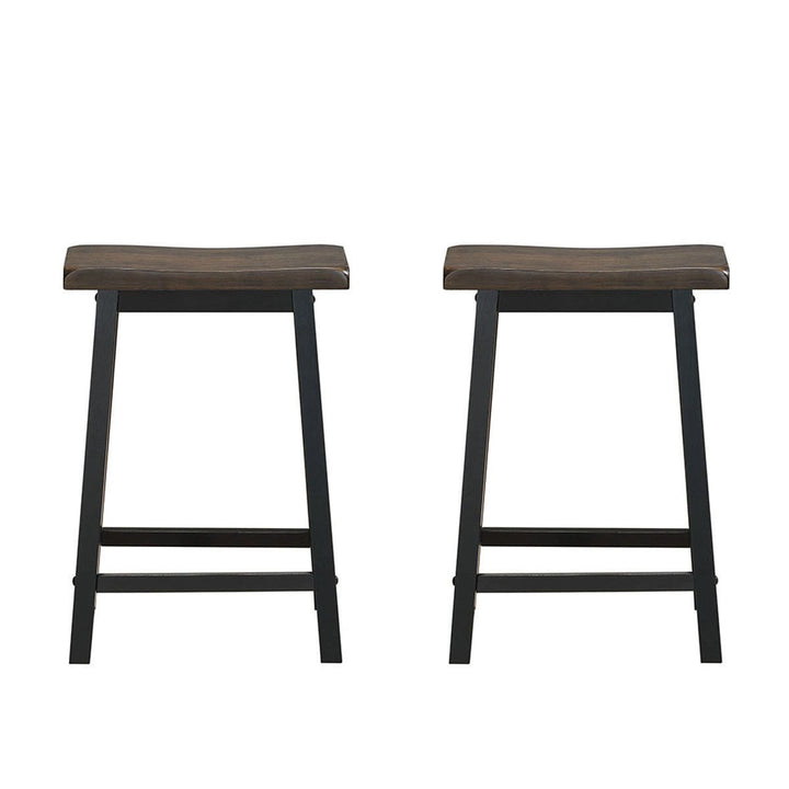 Set of 2 Bar Stools 24H Saddle Seat Pub Chair Home Kitchen Dining Room Gray Image 5