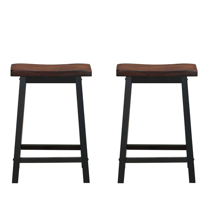 Set of 2 Bar Stools 24H Saddle Seat Pub Chair Home Kitchen Dining Room Brown Image 5