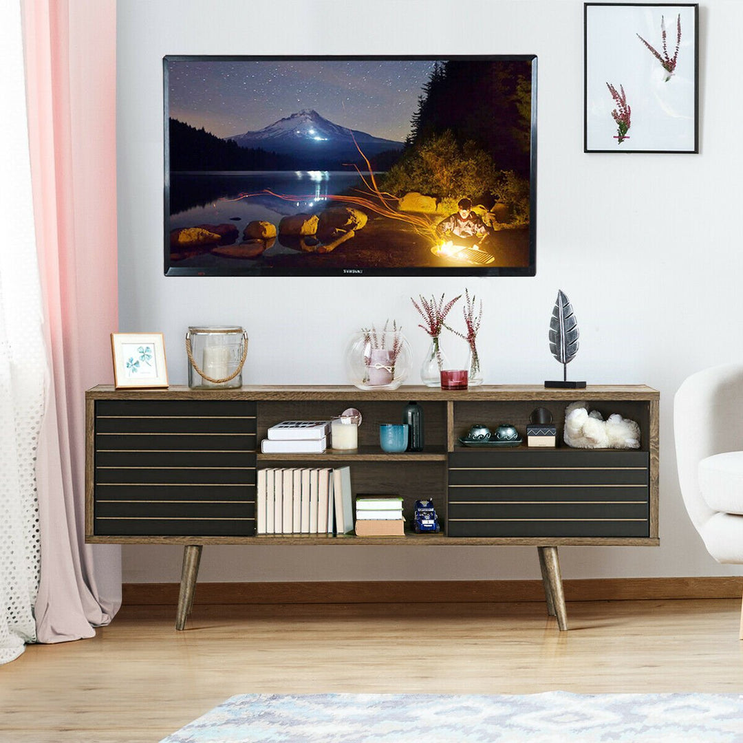 Modern TV Stand/Console Cabinet 3 Shelves Storage Drawer Splayed Leg Wood/Black Image 4