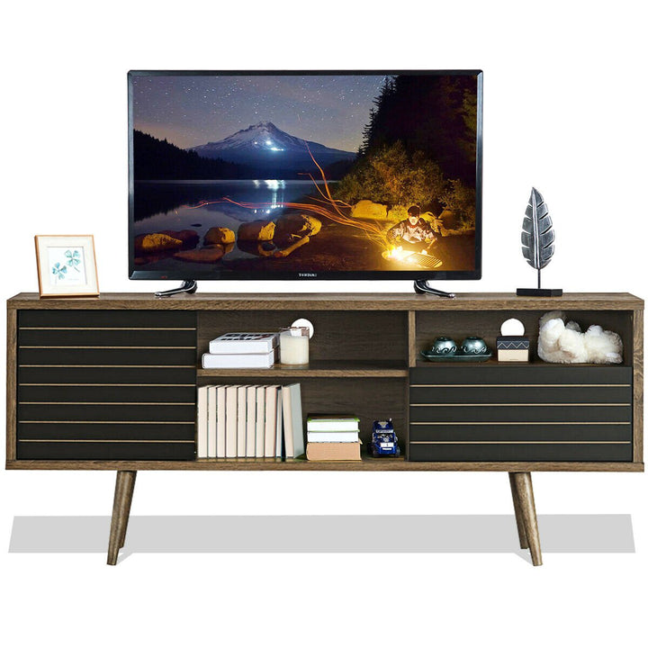 Modern TV Stand/Console Cabinet 3 Shelves Storage Drawer Splayed Leg Wood/Black Image 9