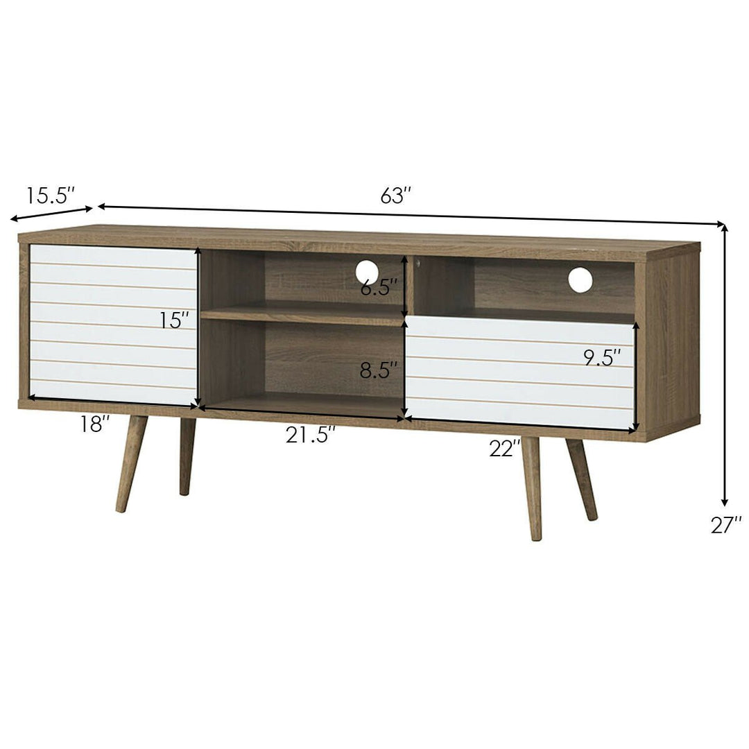 Modern TV Stand/Console Cabinet 3 Shelves Storage Drawer Splayed Leg Wood/White Image 2