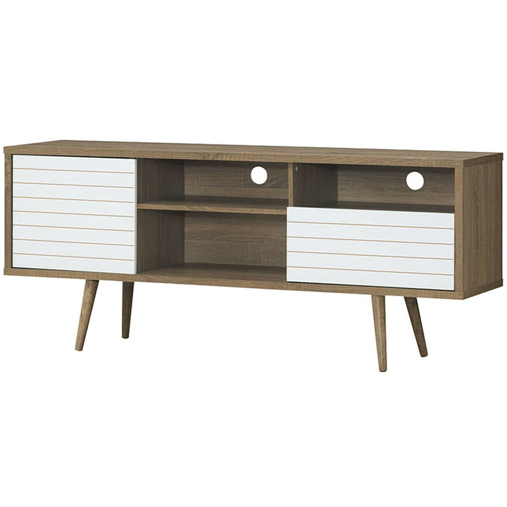 Modern TV Stand/Console Cabinet 3 Shelves Storage Drawer Splayed Leg Wood/White Image 8