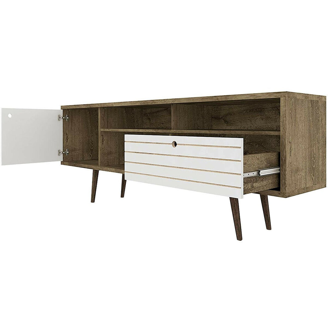 Modern TV Stand/Console Cabinet 3 Shelves Storage Drawer Splayed Leg Wood/White Image 10