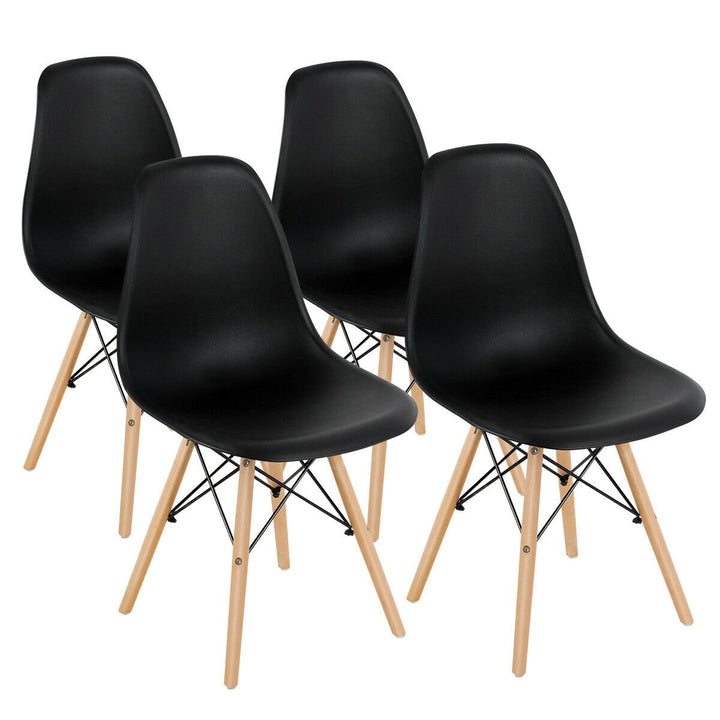 Gymax Set of 4 Modern Dining Side Chair Armless Home Office w/ Wood Legs Black Image 1