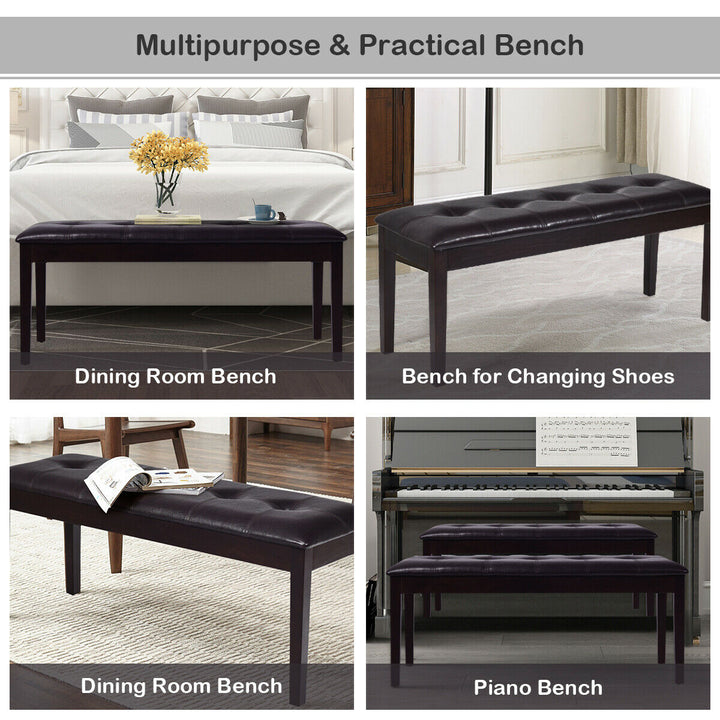 Upholstered PU Dining Room Bench Solid Wood Button Tufted Dining Room Bench Image 5