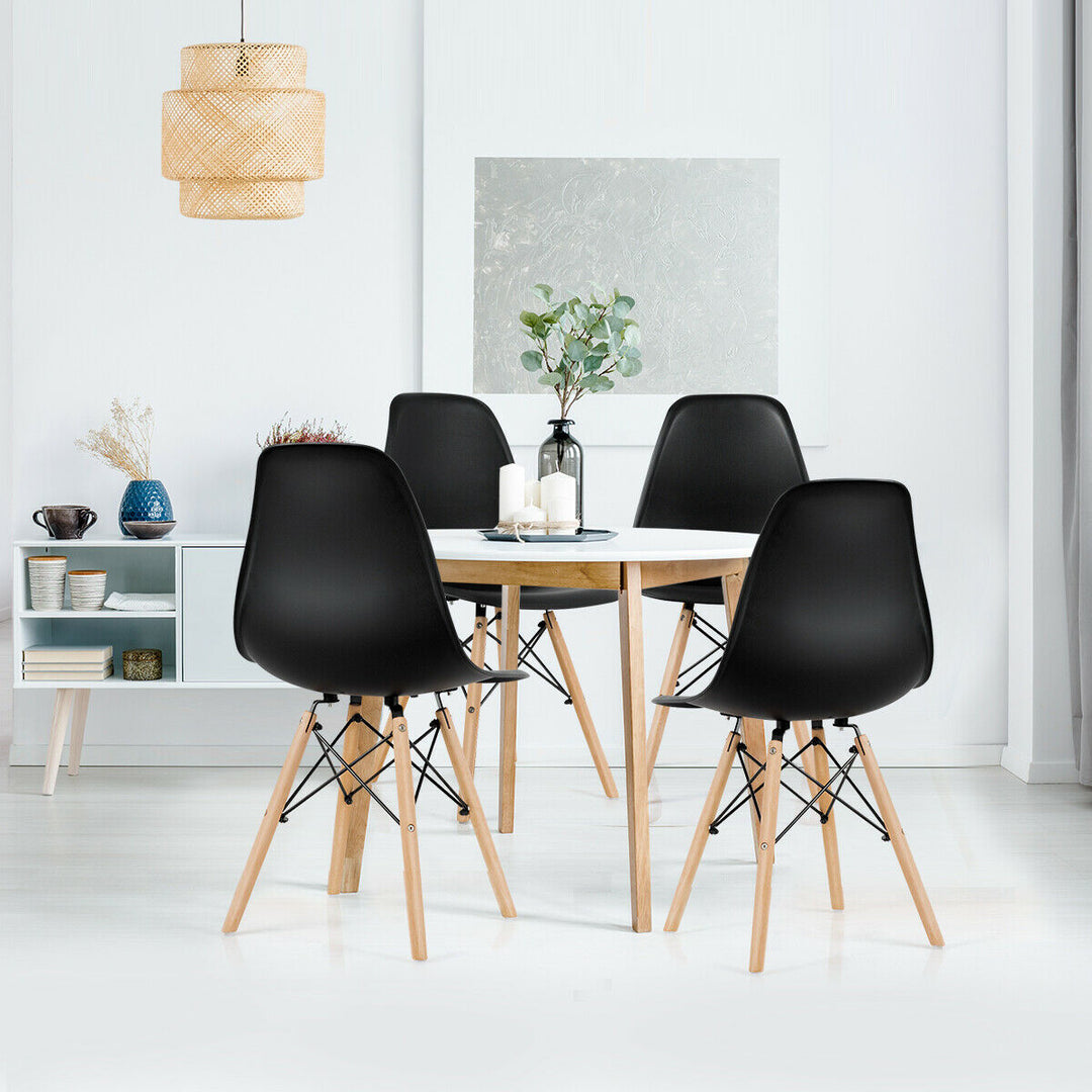 Gymax Set of 4 Modern Dining Side Chair Armless Home Office w/ Wood Legs Black Image 4