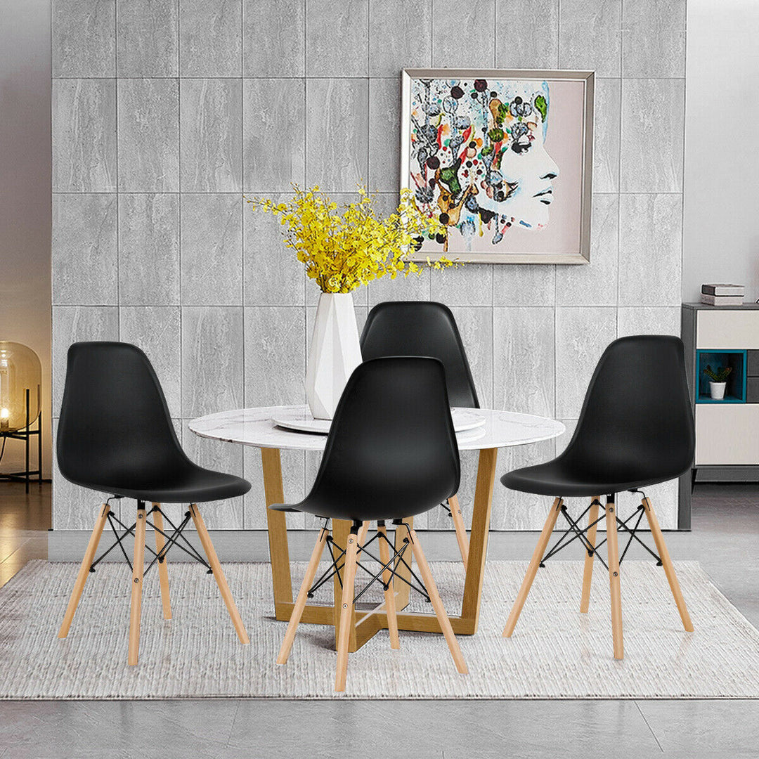 Gymax Set of 4 Modern Dining Side Chair Armless Home Office w/ Wood Legs Black Image 5