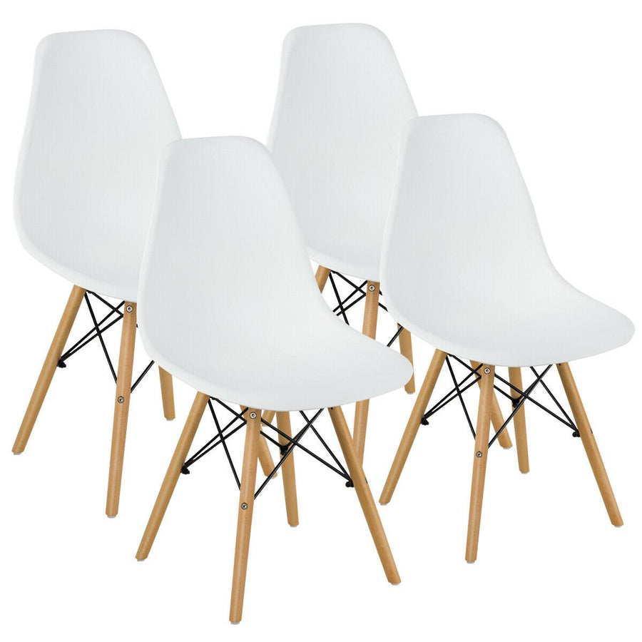 Set of 4 Modern Dining Side Chair Armless Home Office w/ Wood Legs White Image 1