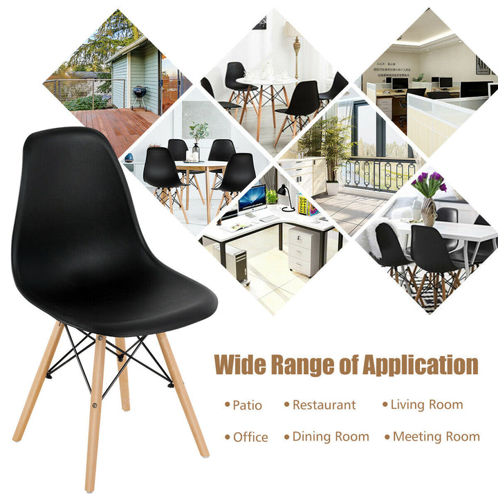 Gymax Set of 4 Modern Dining Side Chair Armless Home Office w/ Wood Legs Black Image 6